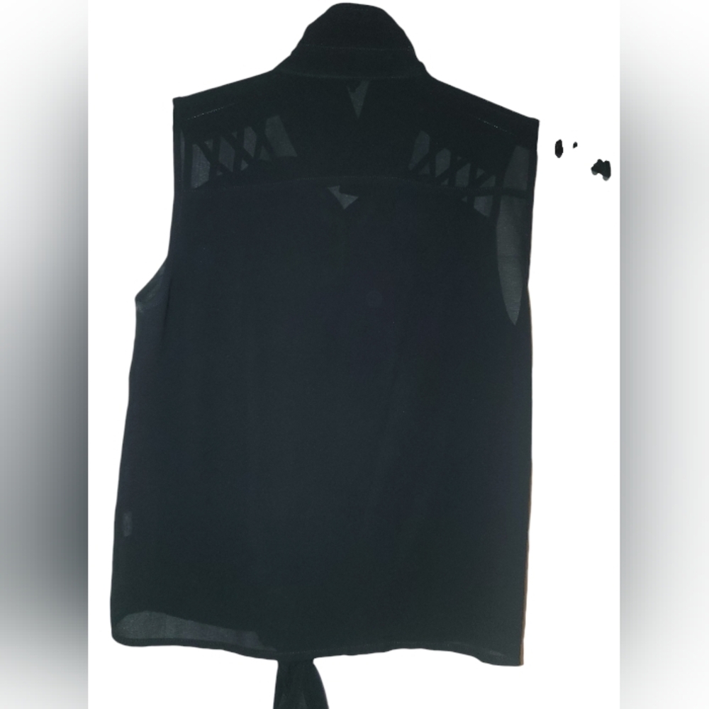 Black Sheer Blouse Criss Cross Cutout Top Size Small bottoms down and tie in the